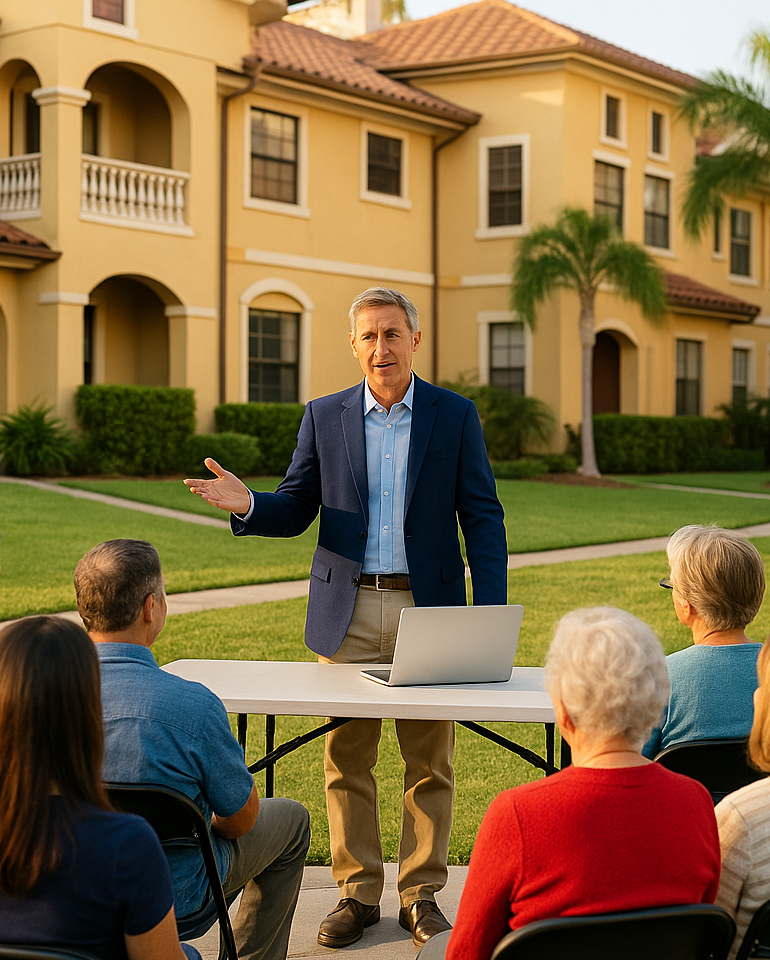 Image of a man giving a talk to a group of people